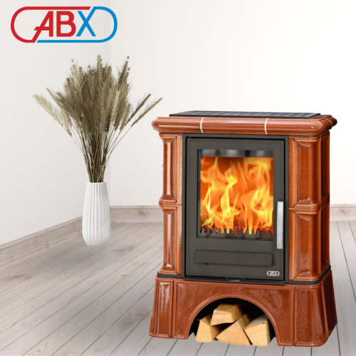 Керамическая печь камин ABX Bavaria LI, с чугунной топкой, с кафельным цоколем