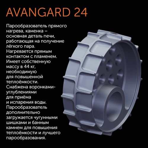 Чугунная печь для бани Гефест AVANGARD ЗК (25) (М) Ураган в круглой сетке