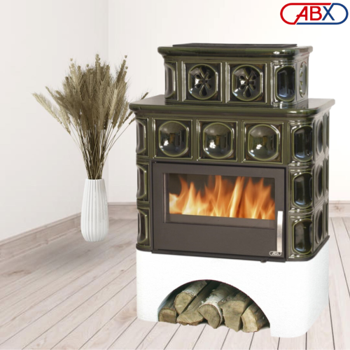 Керамическая печь камин ABX Karelie P OX, белый цоколь, вставка стальная