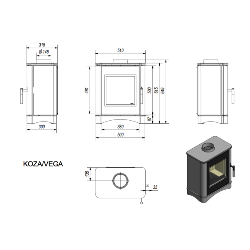 Печь камин кафельная Kratki Koza/Vega/150