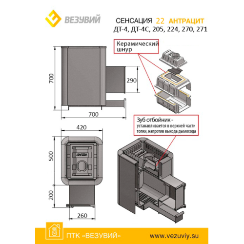 Чугунная печь Везувий Сенсация 22 антрацит (ДТ-4)