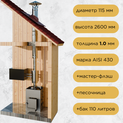 Дымоход для бани №26 (1,0 мм) AISI430 с баком и т/о