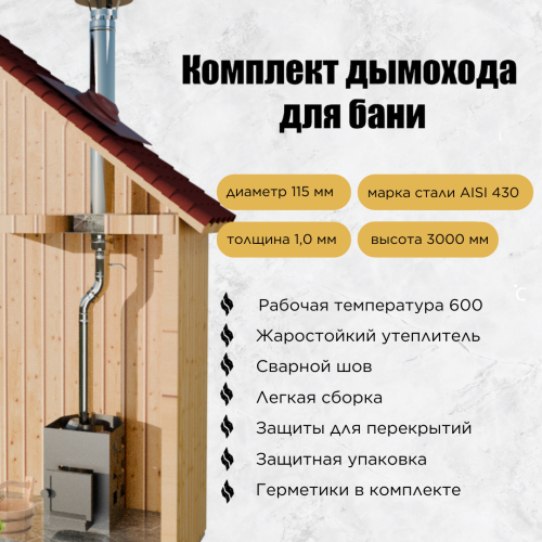 Дымоход для бани №11-1 (1,0 мм) AISI430 со смещением