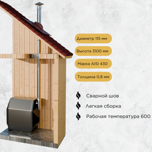 Дымоход для печи №53-1158 d 115 толщина 0,8 мм