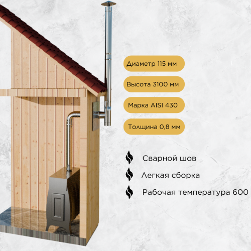 Дымоход для печи №54-1158 d 115 толщина 0,8 мм
