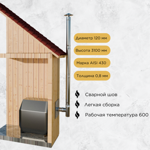 Дымоход для печи №52-1208 d 120 толщина 0,8 мм 
