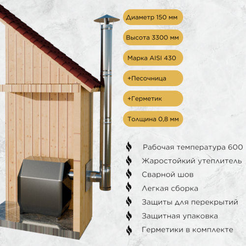 Дымоход для печи №12-1508 d 150 толщина 0,8/0,5 мм 