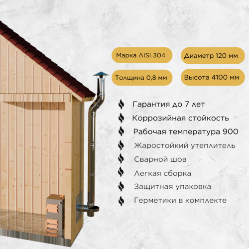 Дымоход для котла №12-120 d 120 мм AISI 304 0,8 мм