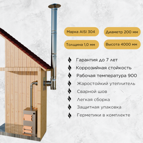 Дымоход для котла №22-200 d 200 мм AISI 304 1,0 мм