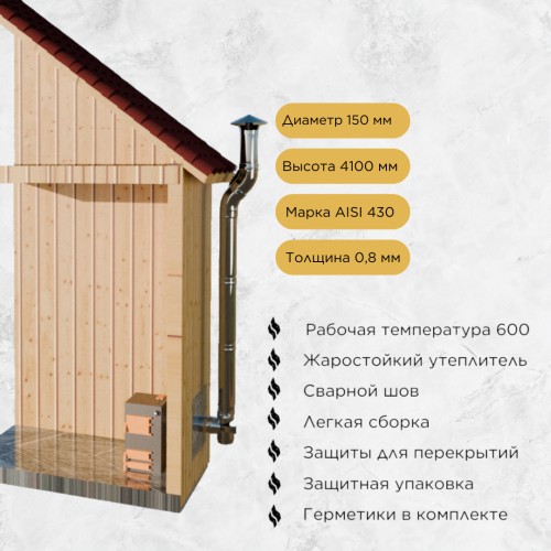 Дымоход для котла №12-150 d 150 мм AISI 430 0,8 мм