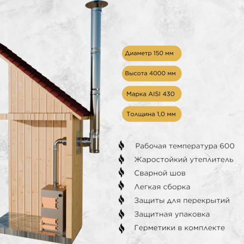 Дымоход для котла №22-150 d 150 мм AISI 430 1,0 мм